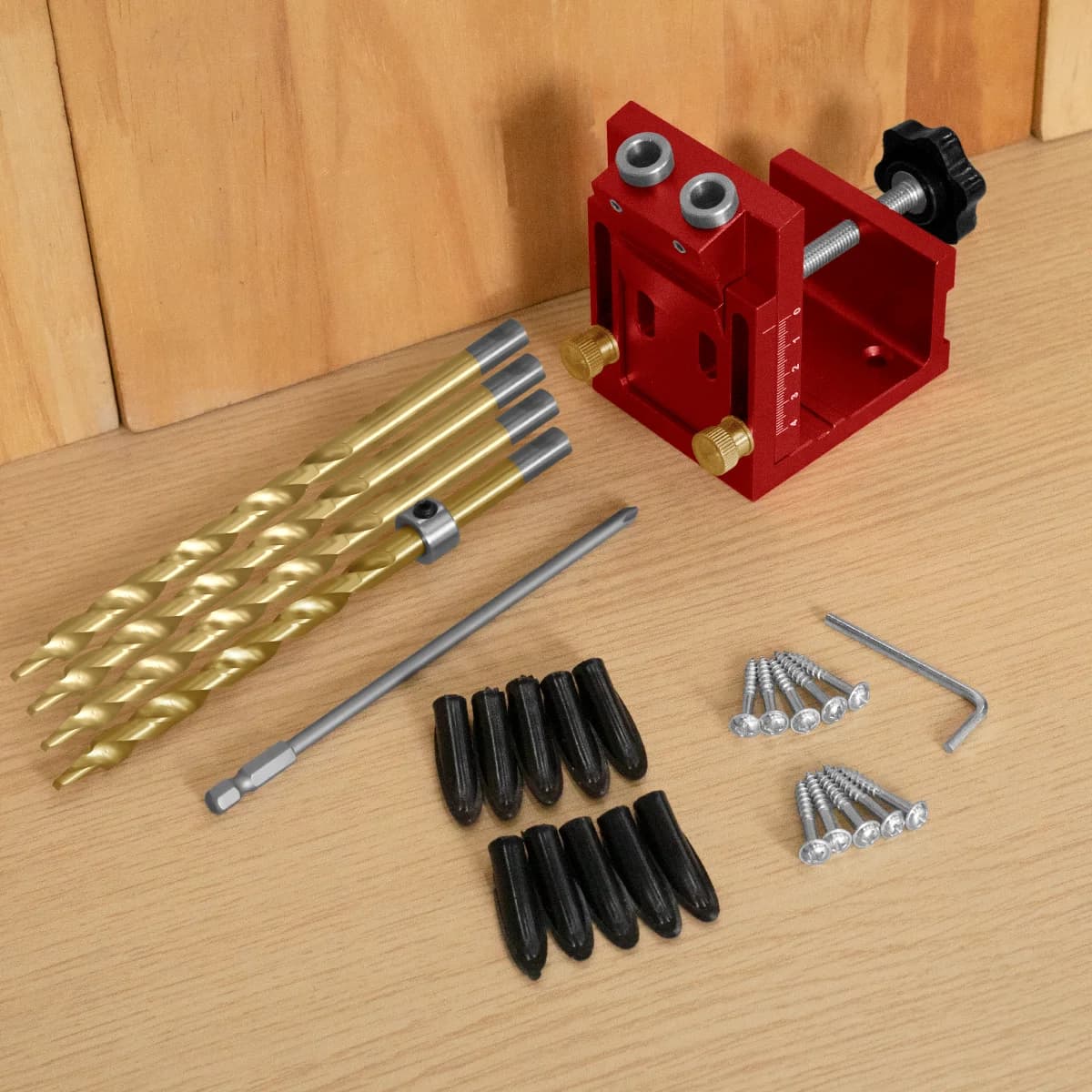 26-teiliges Taschenschrauben-Set mit Bohrlehre und Bits