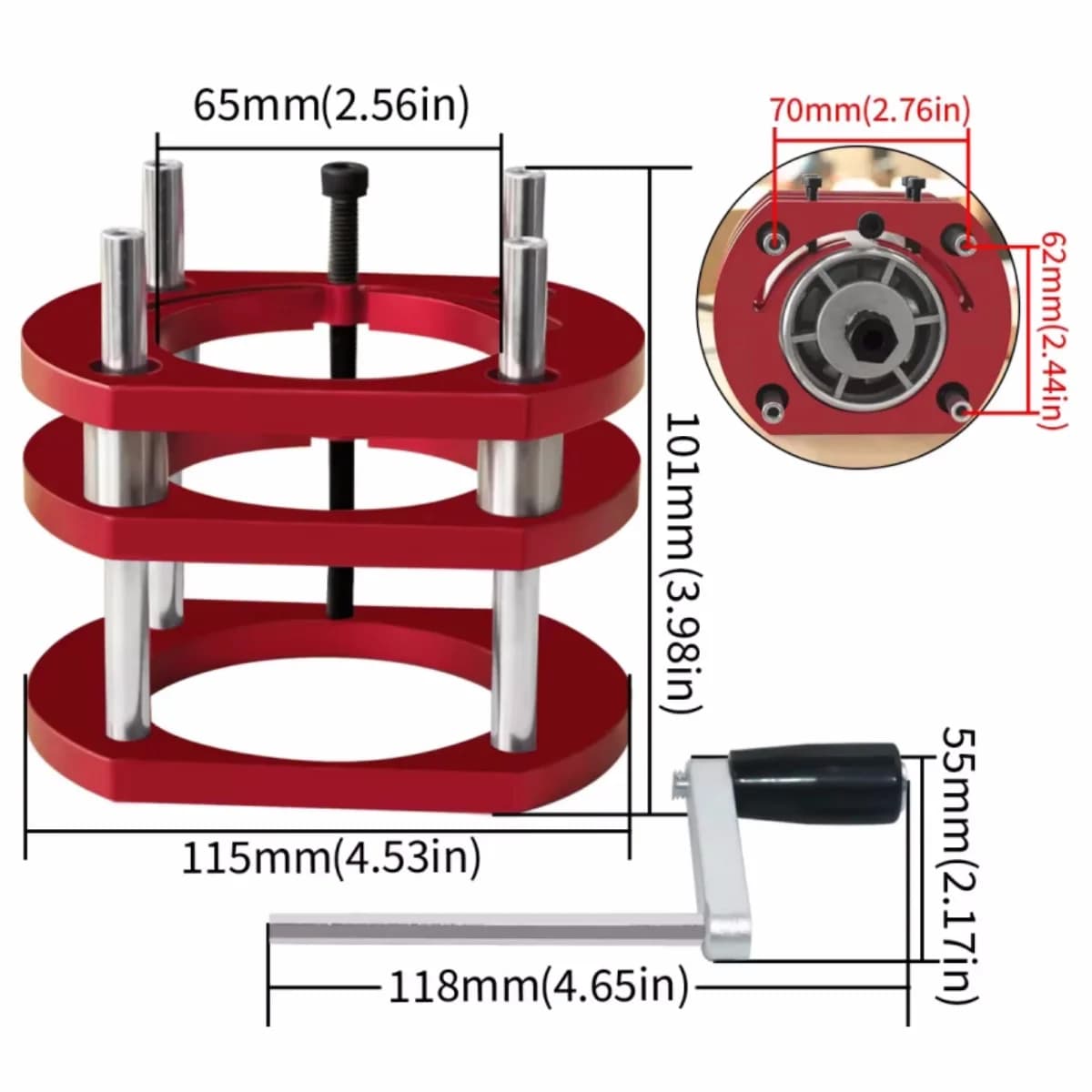 Aluminium-Frästisch-Einschubplatte mit Hebevorrichtung, 65 mm