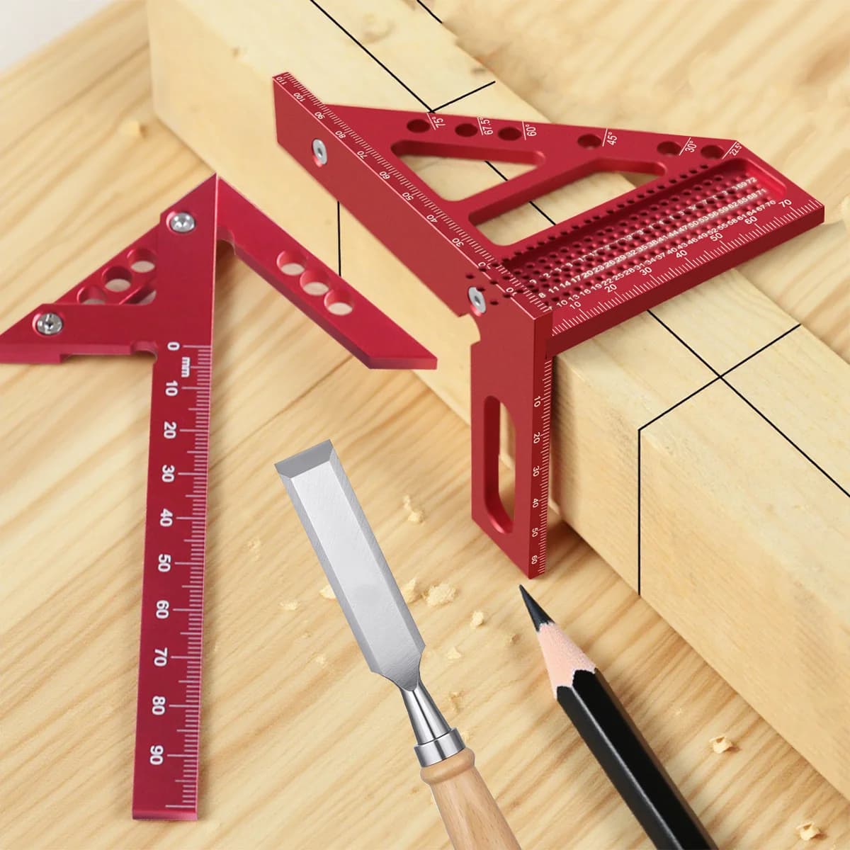 2er-Set metrisches Dreieck-Lineal und Anreißnadel für Holzarbeiten
