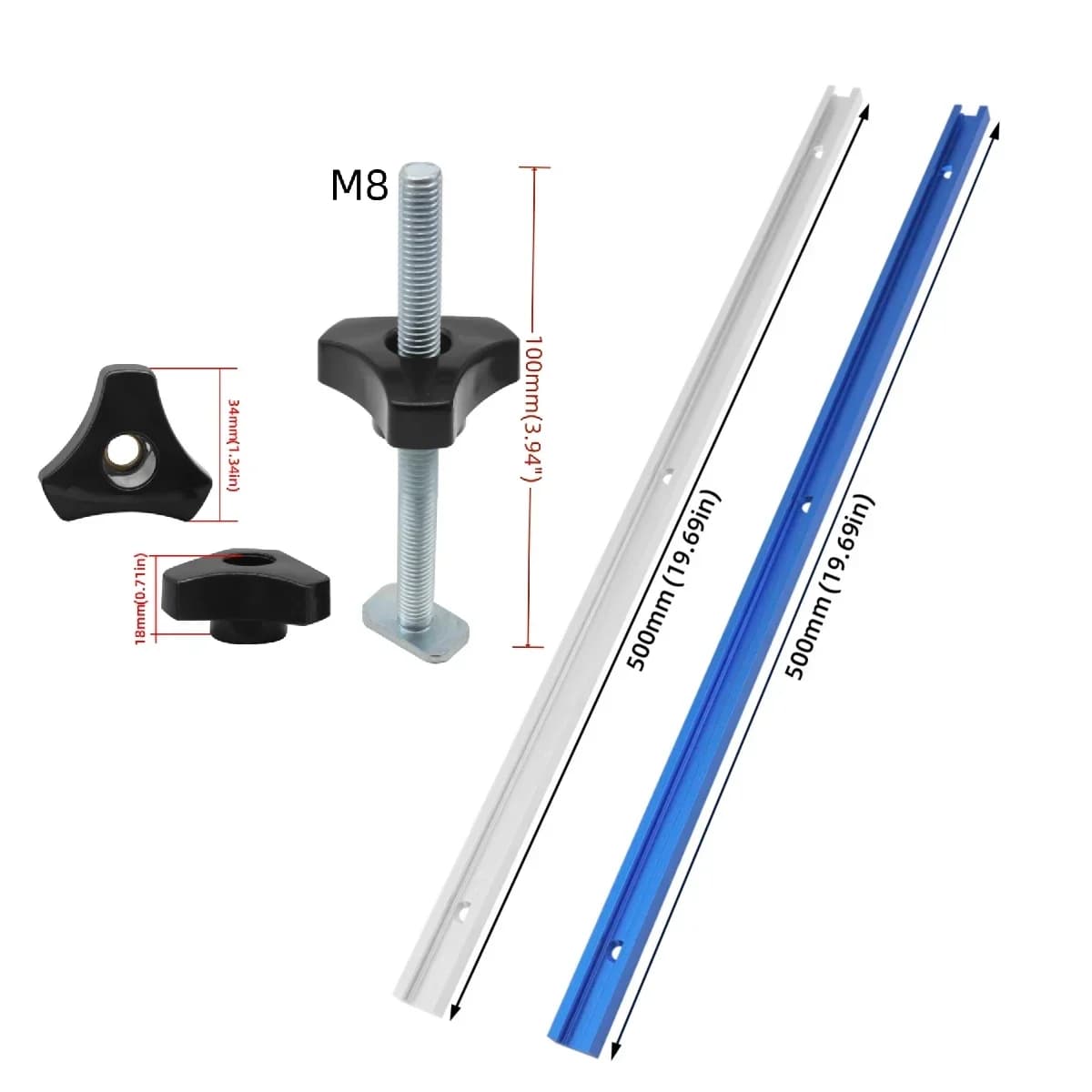 500mm Doppelschnitt-T-Nut-Schiene mit T-Bolzen-Knopf-Set