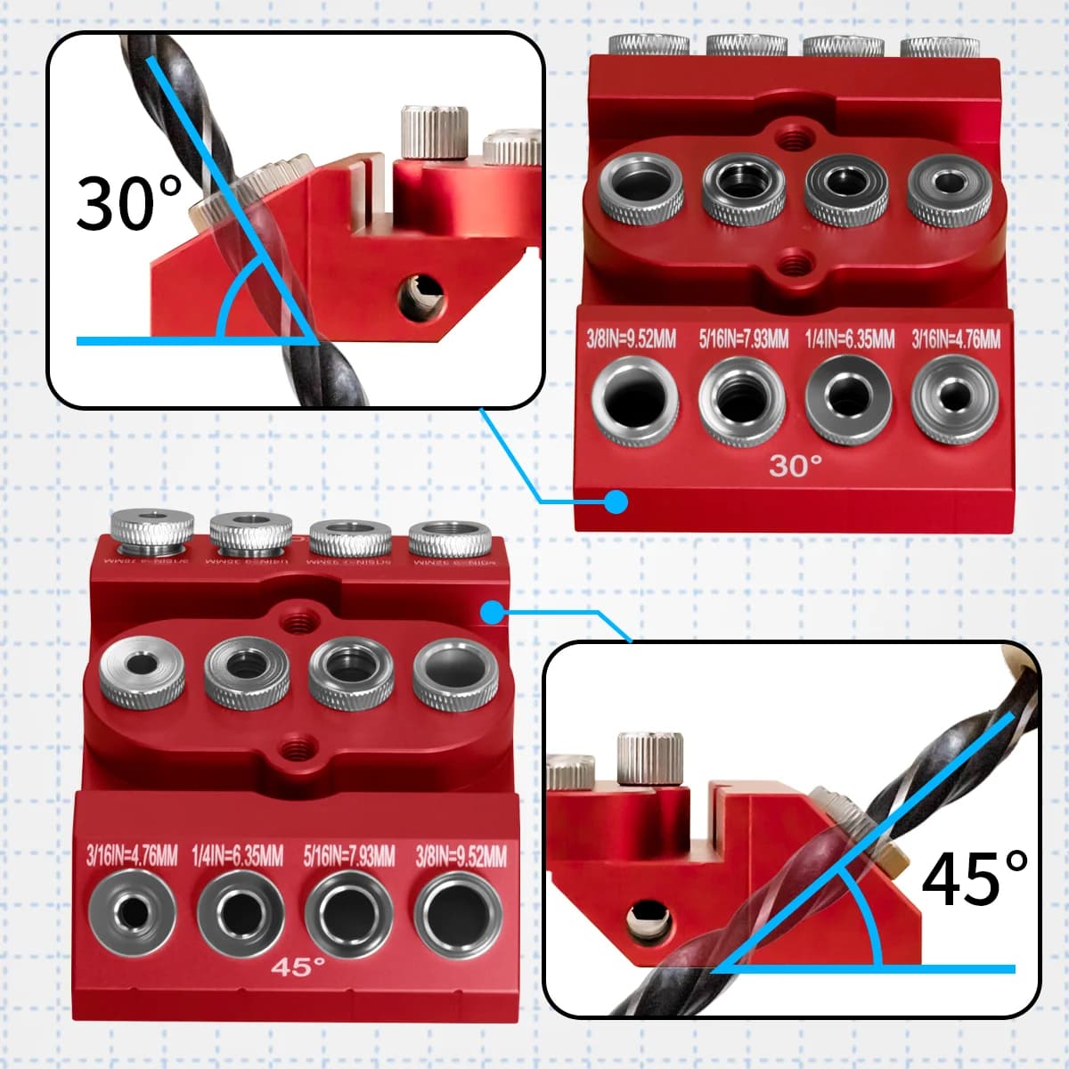 Multi-Winkel-Aluminium-Taschenlochbohrlehre Kit