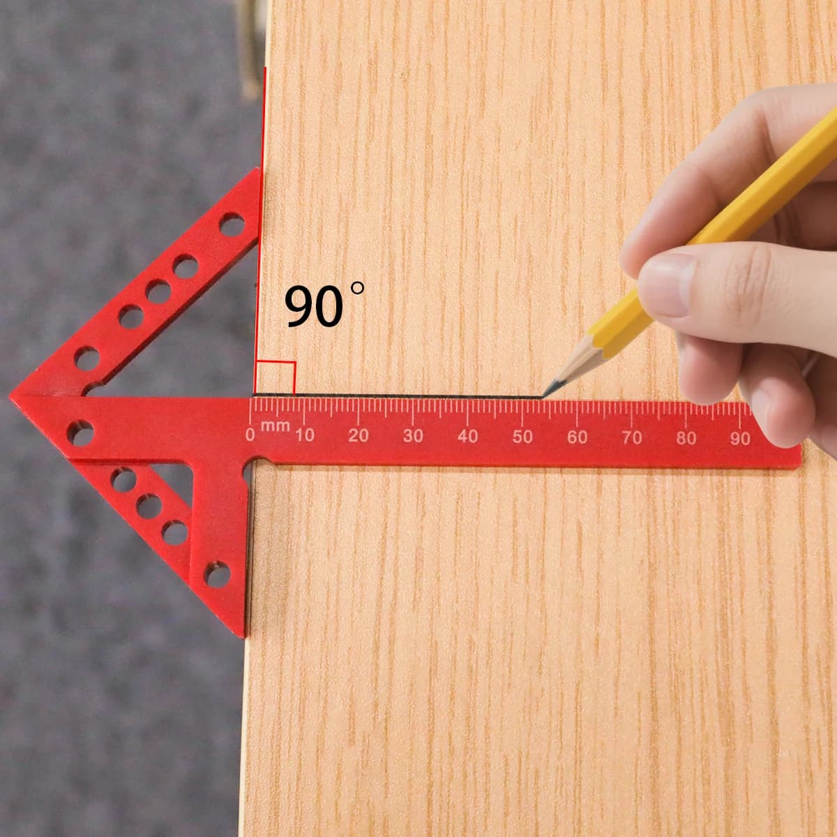 Kunststoff-Zentrierlineal mit 45°- und 90°-Markierungen