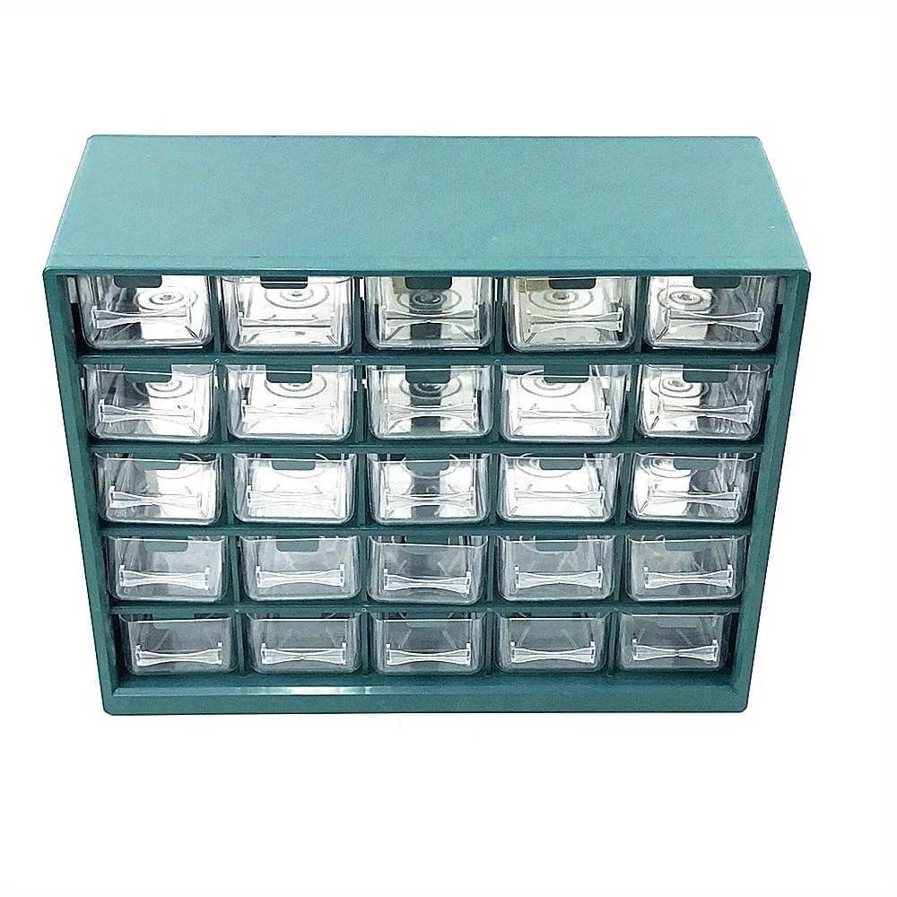 Wandmontierte Teilebox mit 25 Fächern