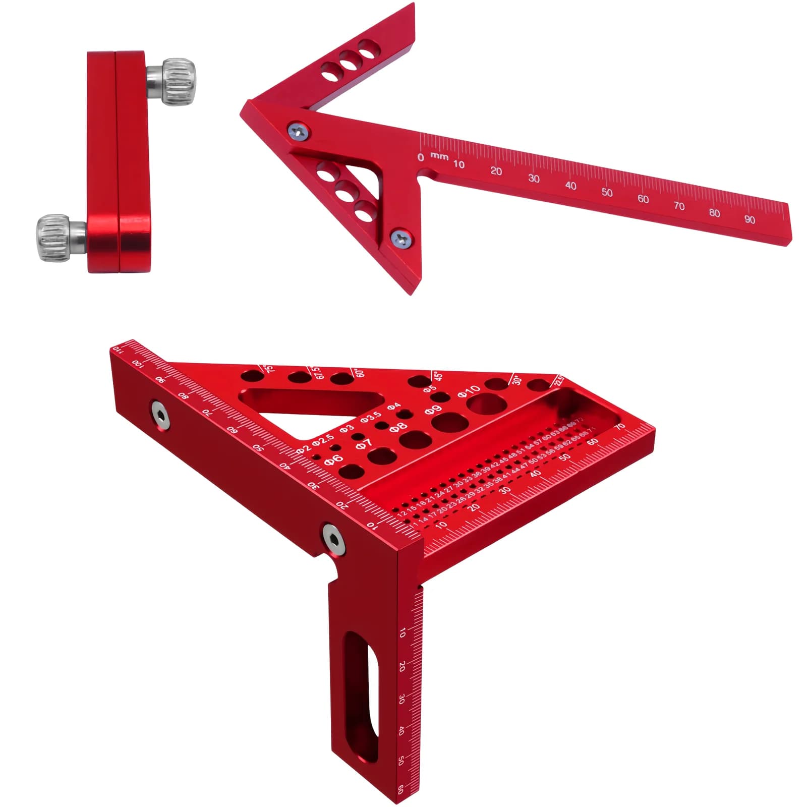 3-teiliges Aluminium-Dreiecks- und Winkellineal-Set