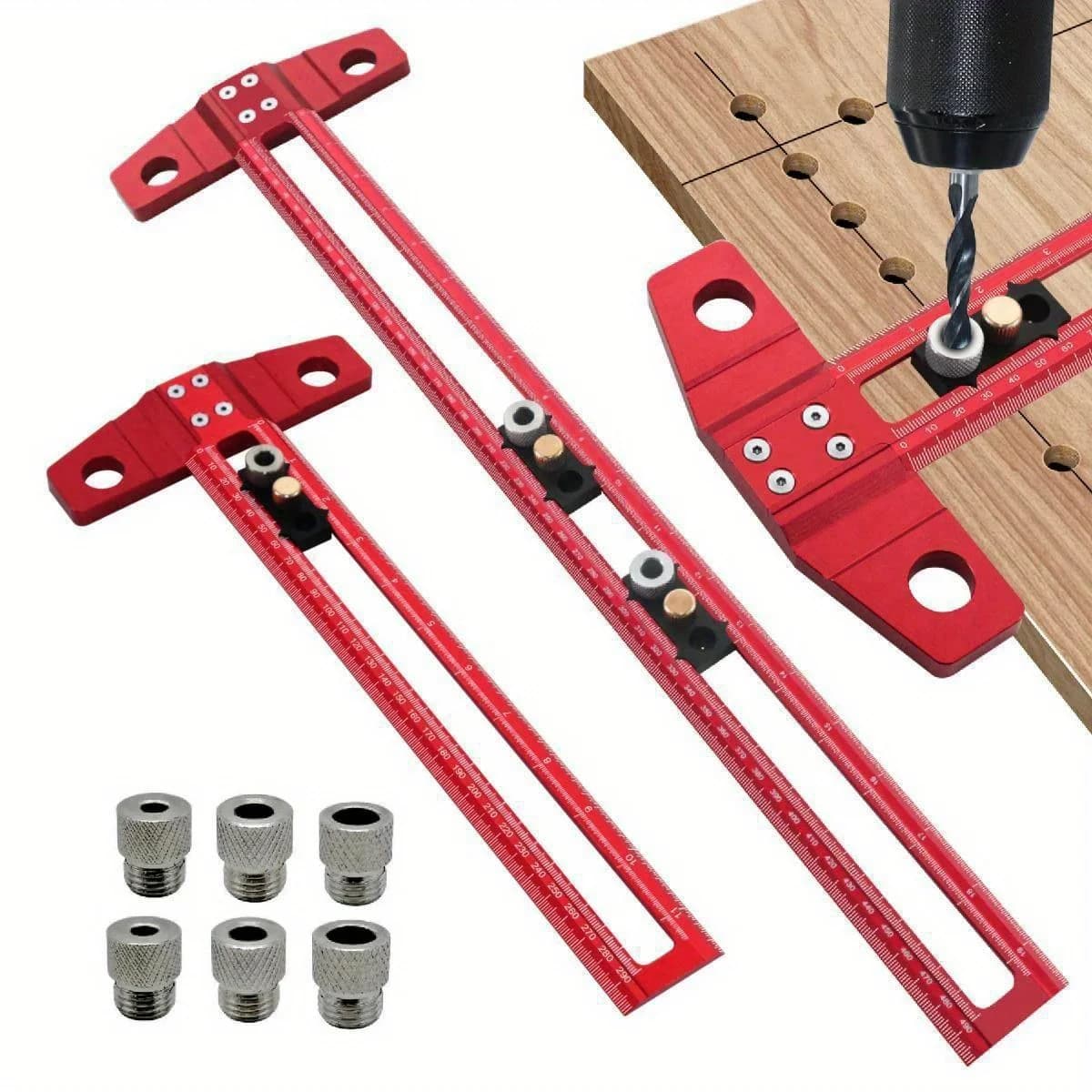 2-in-1 Holzbohrlehre für Dübel mit einstellbarem Anschlag