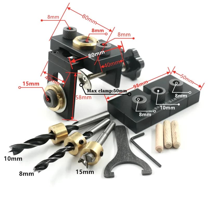 3-in-1 verstellbare Dübelschablone mit 8/15mm Bohrer