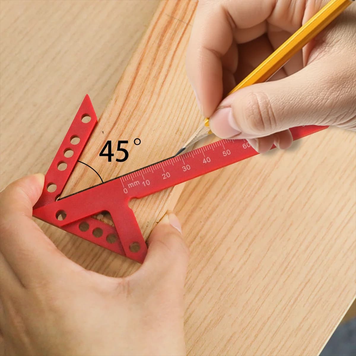 Kunststoff-Zentrierlineal mit 45°- und 90°-Markierungen