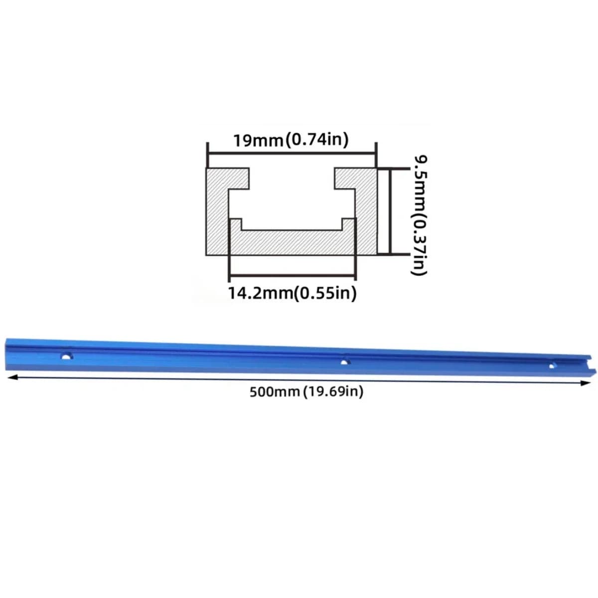 500mm Doppelschnitt-T-Nut-Schiene mit T-Bolzen-Knopf-Set