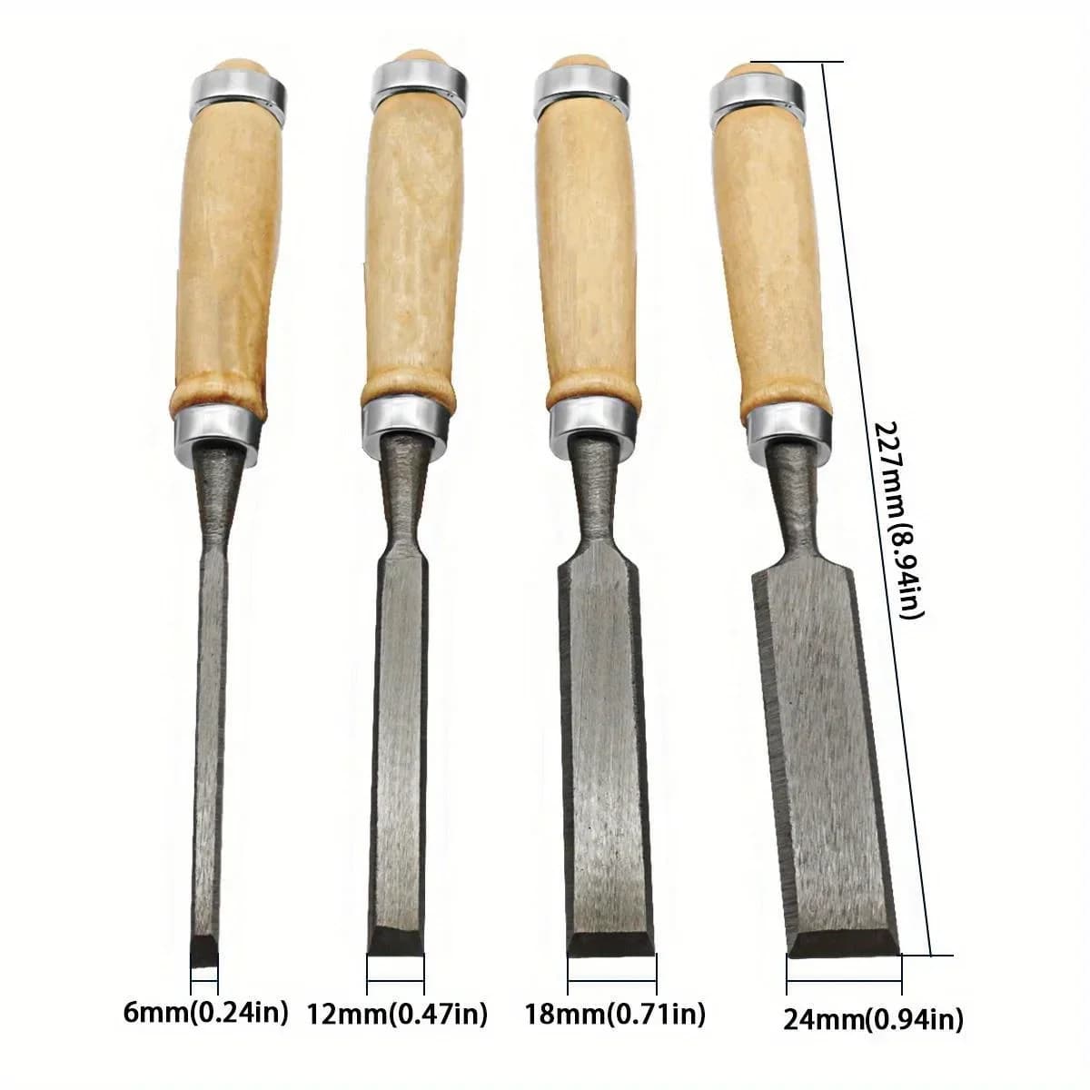 4-teiliges Schnitzbeitel-Set mit Buchenholzgriffen