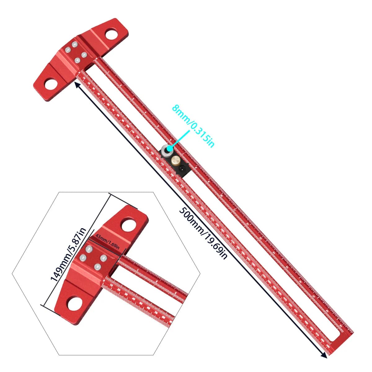 500 mm verstellbares T-Quadrat Bohrpositionier-Lineal